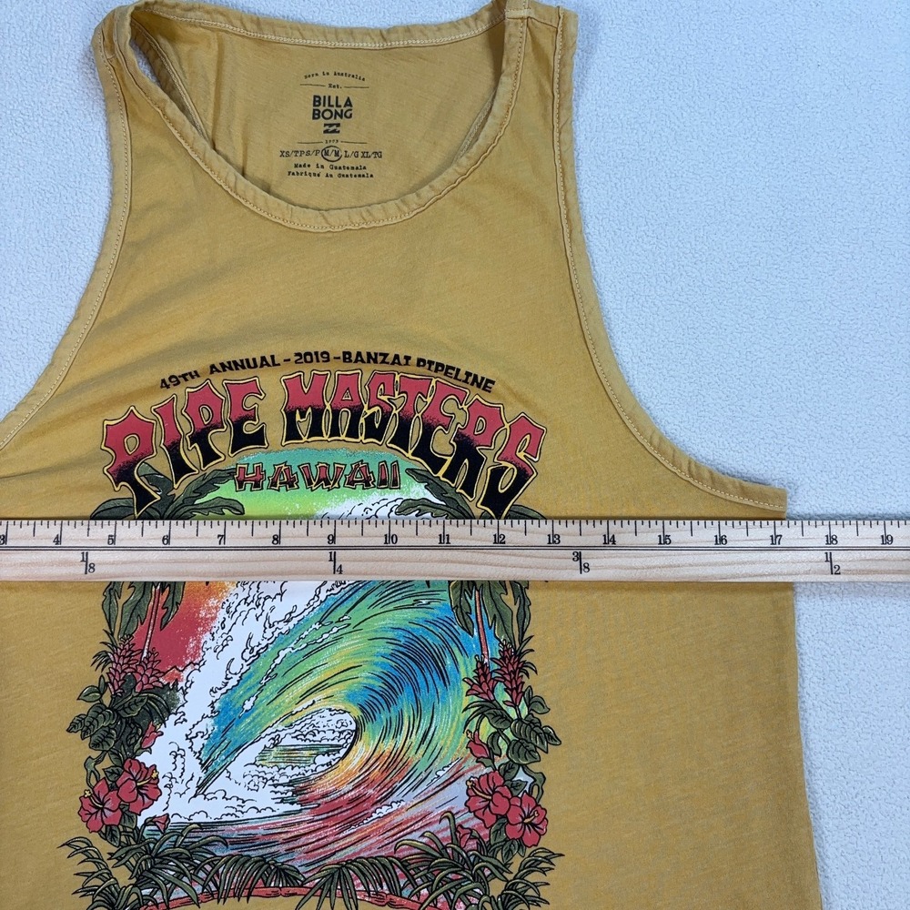 Billabong Graphic Tank Top Men's M Yellow Pipe Masters Hawaii Surf 2019 Banzai - Picture 7 of 15